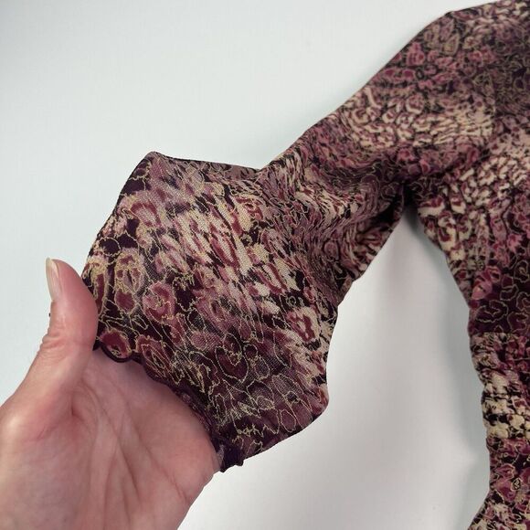 INC Y2K Burgundy Mesh Babydoll Top XS P Floral Fairycore Grunge Indie - Picture 9 of 9